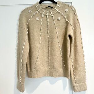 Maje Cream Pearl-Embellished Sweater